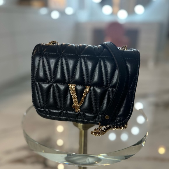 Versace Handbags - 🌟SOLD🌟 NWT Versace Virtus Black Quilted Shoulder Bag